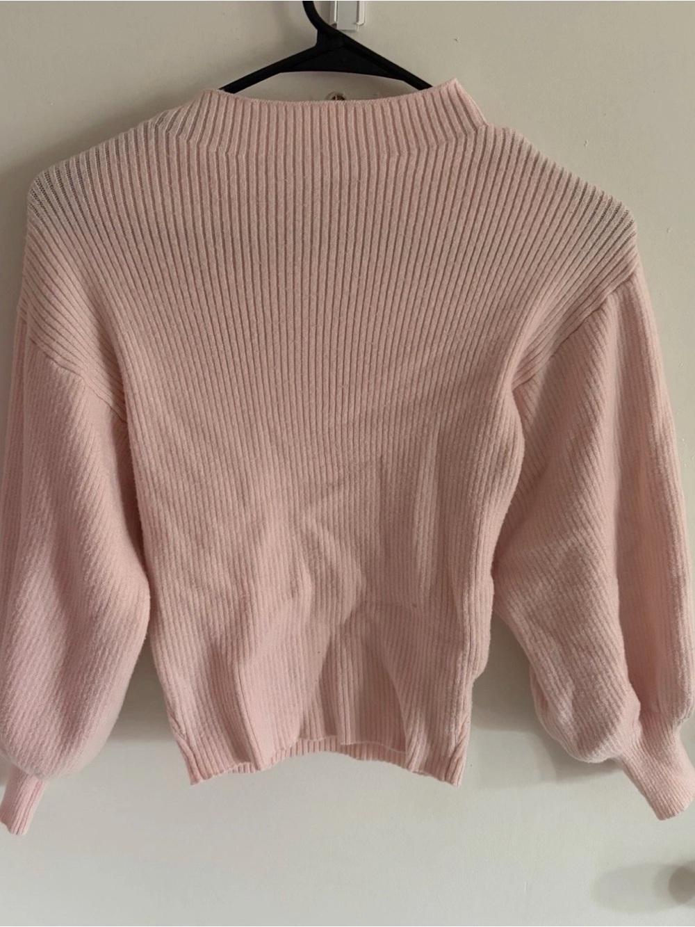 Moodie Light Pink Ribbed Knit Mock Neck Balloon Sleeve Sweater Size XS